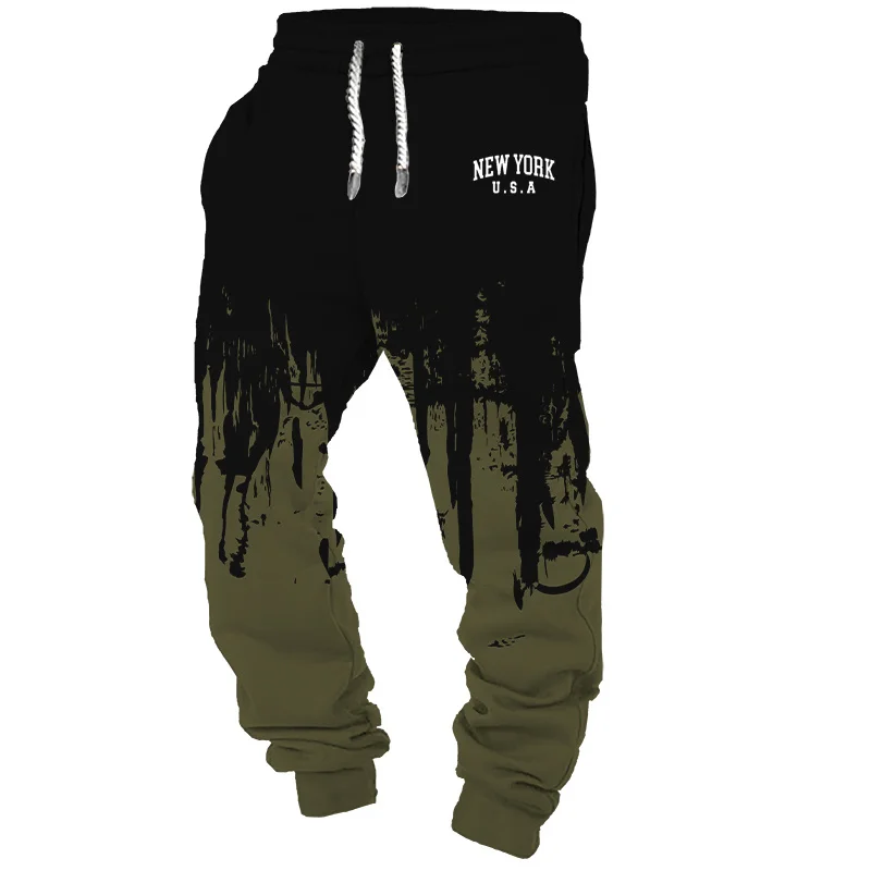 2024 new trousers men's ink-splashing graphic sweatpants 3D printing casual sweatpants jogging men's outdoor trousers