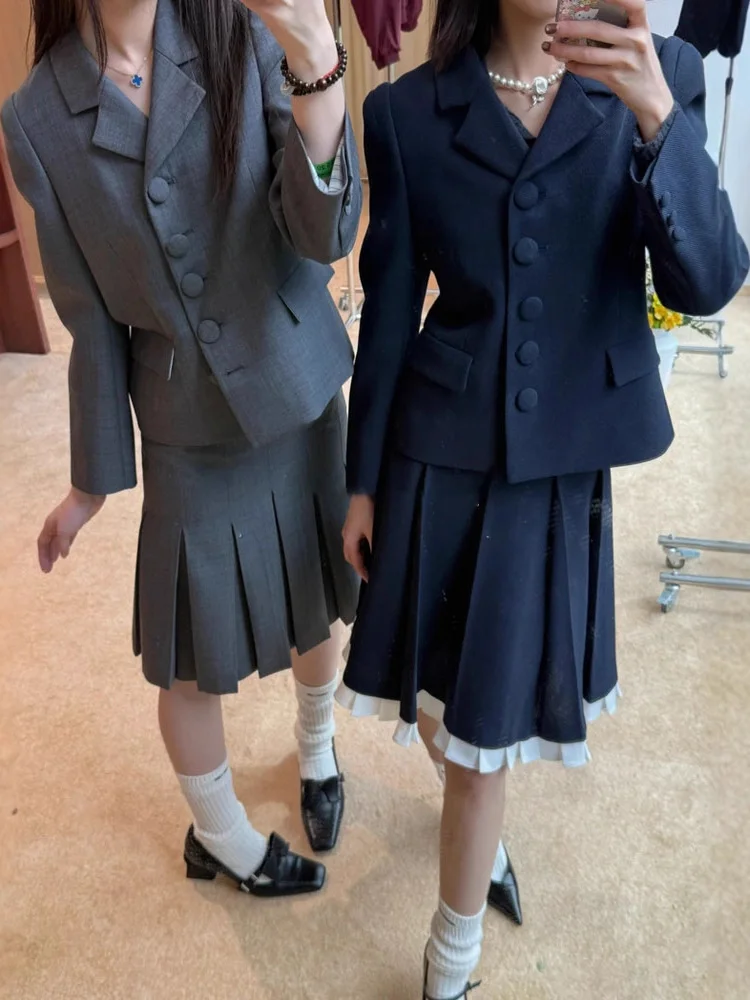 

Sweet Style Short Jacket Women's Fashionable Turn-down Collar Outerwear Polyester Fiber Long Sleeve Office Suitable Coat