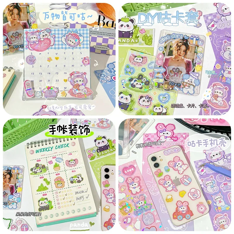 Cartoon Dier Familie Guka Sticker Schattige Panda Handboek Sticker Diy Decoratie