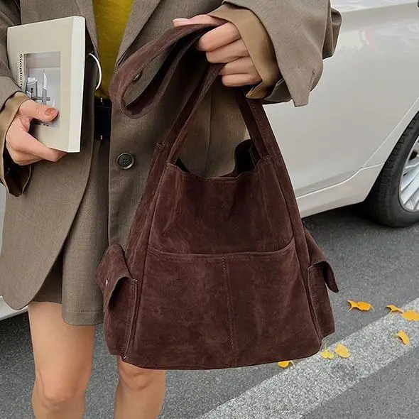 

JIAERDI Retro Multi Pocket Tote Bag Women Wide Strap Large Capacity Shoulder Bag Ladies Personality Fashion Daily Underarm Bags