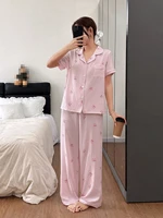 Women Bow Striped Print Pajama Sets Summer Short Sleeve Sleep Tops With Pants Pajamas Sets Comfortable Sleepwear Loungewear - Image 5