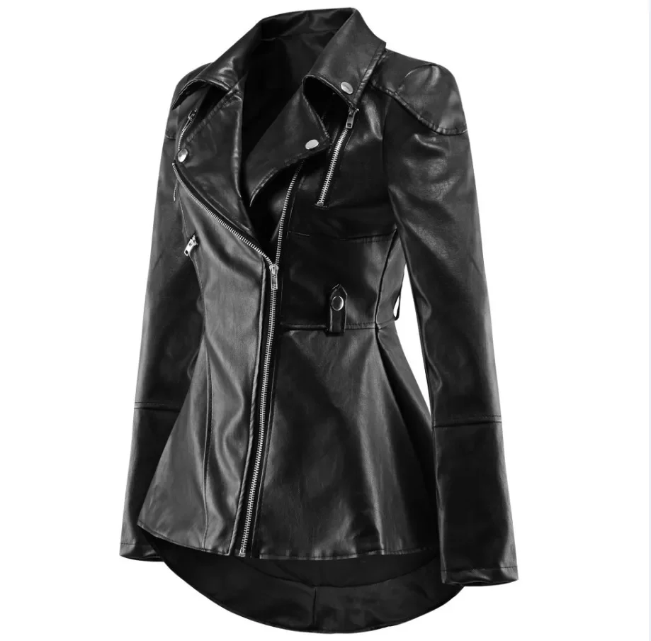 Faux Leather Biker Jacket Female Streetwear Long Sleeve Girl Tailcoat Clothing Women Oversized Black PU Leather Coat Moto Jacket