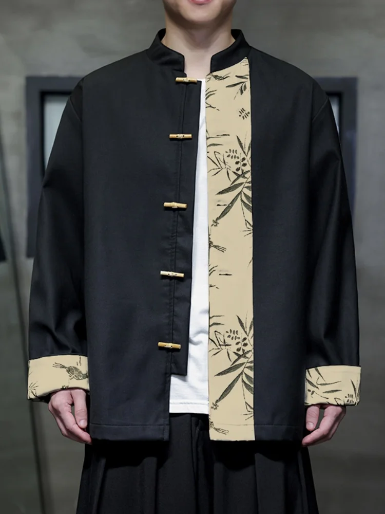 

Новая китайская мужская рубашка с пуговицами, воротником-стойкой, дышащая, с длинными рукавами, для мужчин среднего и старшего возраста