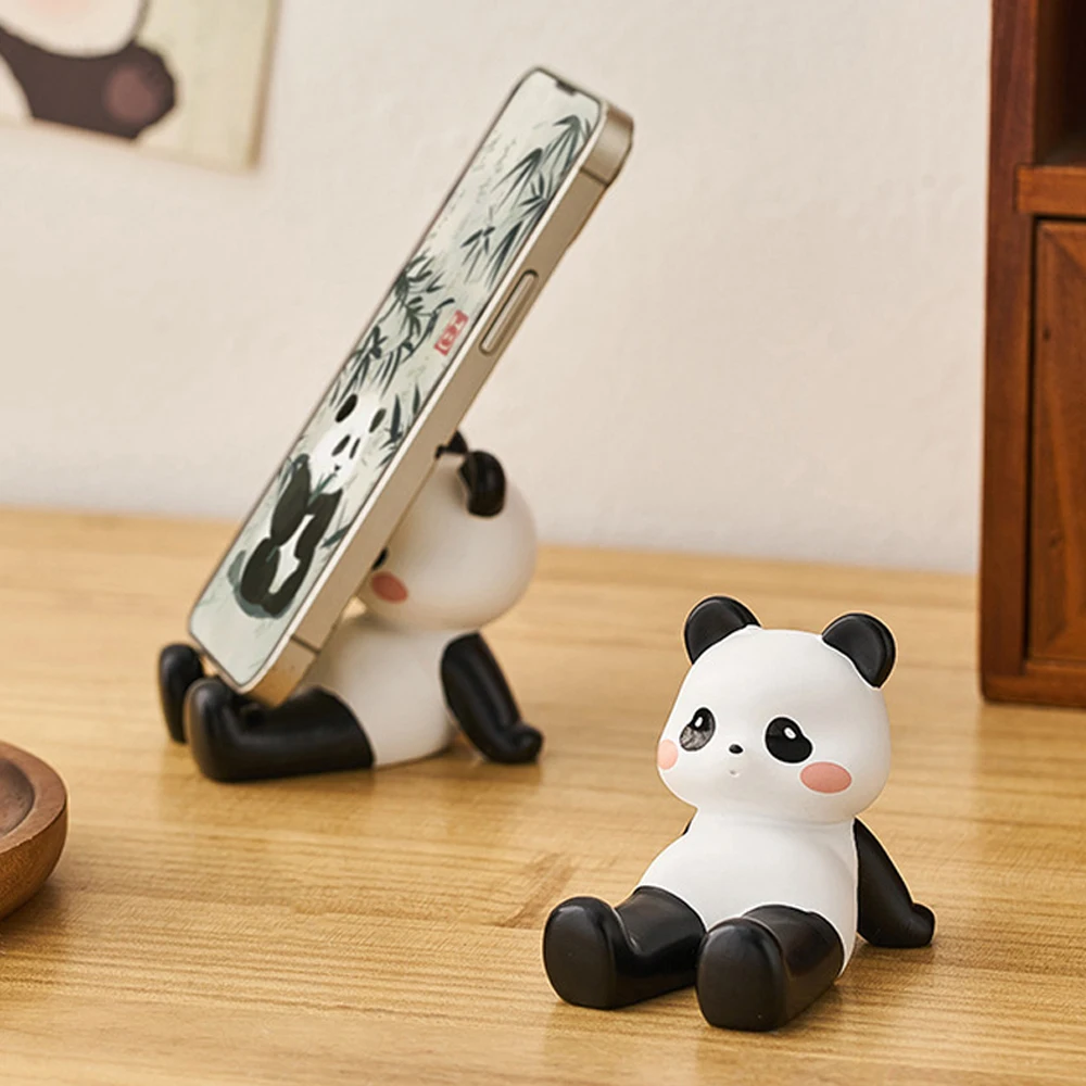 Phone Holder Resin Panda Ornament Desk Decor Cartoon Panda Doll Toy Cute Creative Animal Figurines Phone Accessories