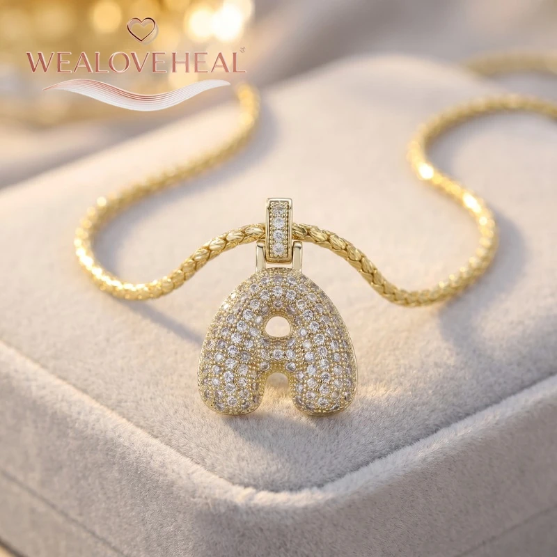 18K Vergoldete A-Z Bubble Initial Halskette, Puff-Ballon-Buchstaben-Anhänger Halsketten mit Zirkonia, Hip-Hop-Schmuck Geschenk für Frauen und Männer – Detail 15
