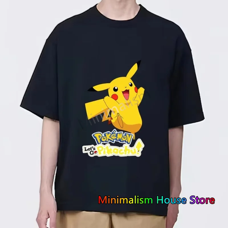 Pokemon Pikachu Cute T Shirt For Men Short Sleeve Round Neck Cotton T-shirt Male Clothes Fashion Oversized Kids/Adult Tops