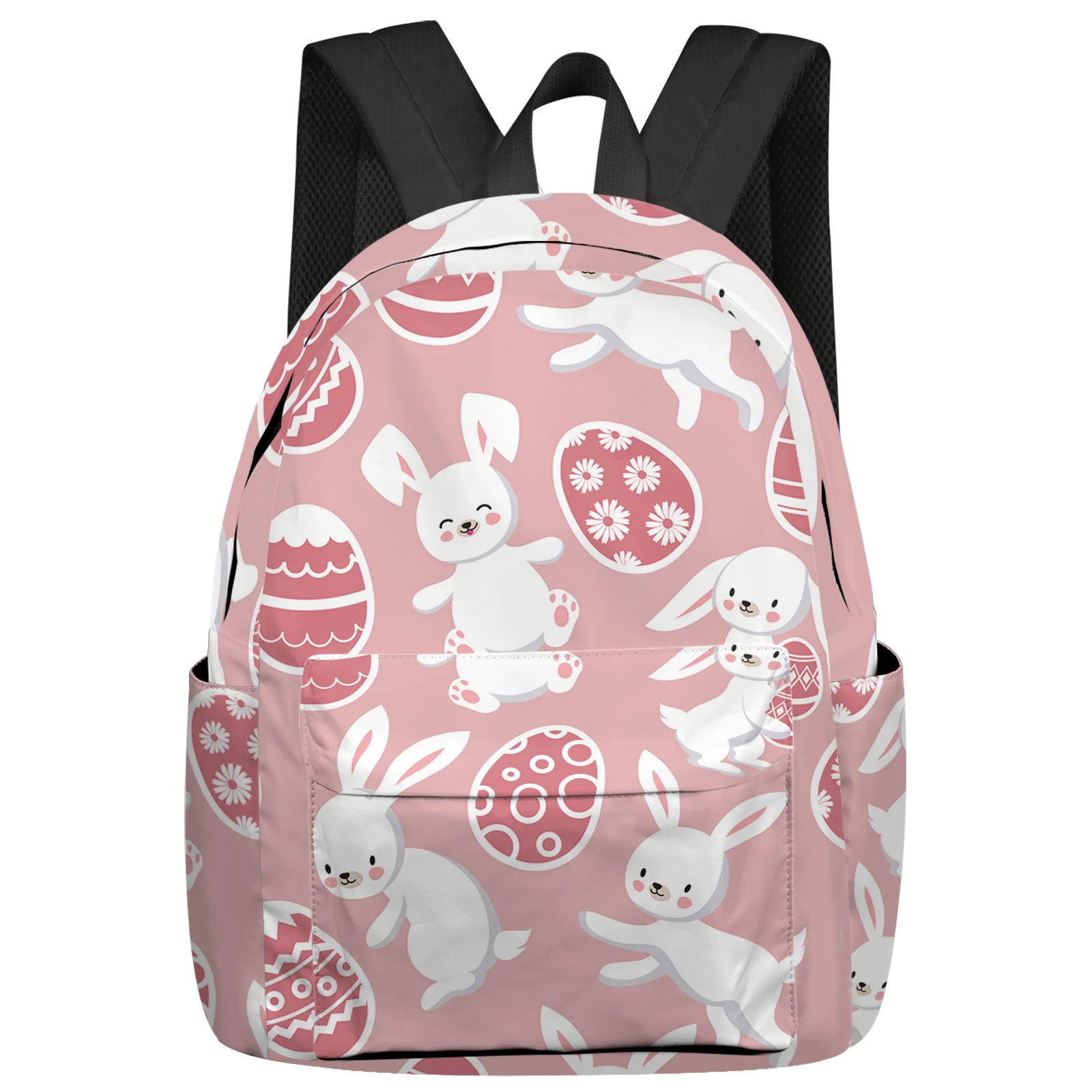 

Easter Bunny Cartoon Stripe Pink Large Capacity Multi Pocket Travel Backpacks Schoolbag For Teenager Women Laptop Bags Rucksack