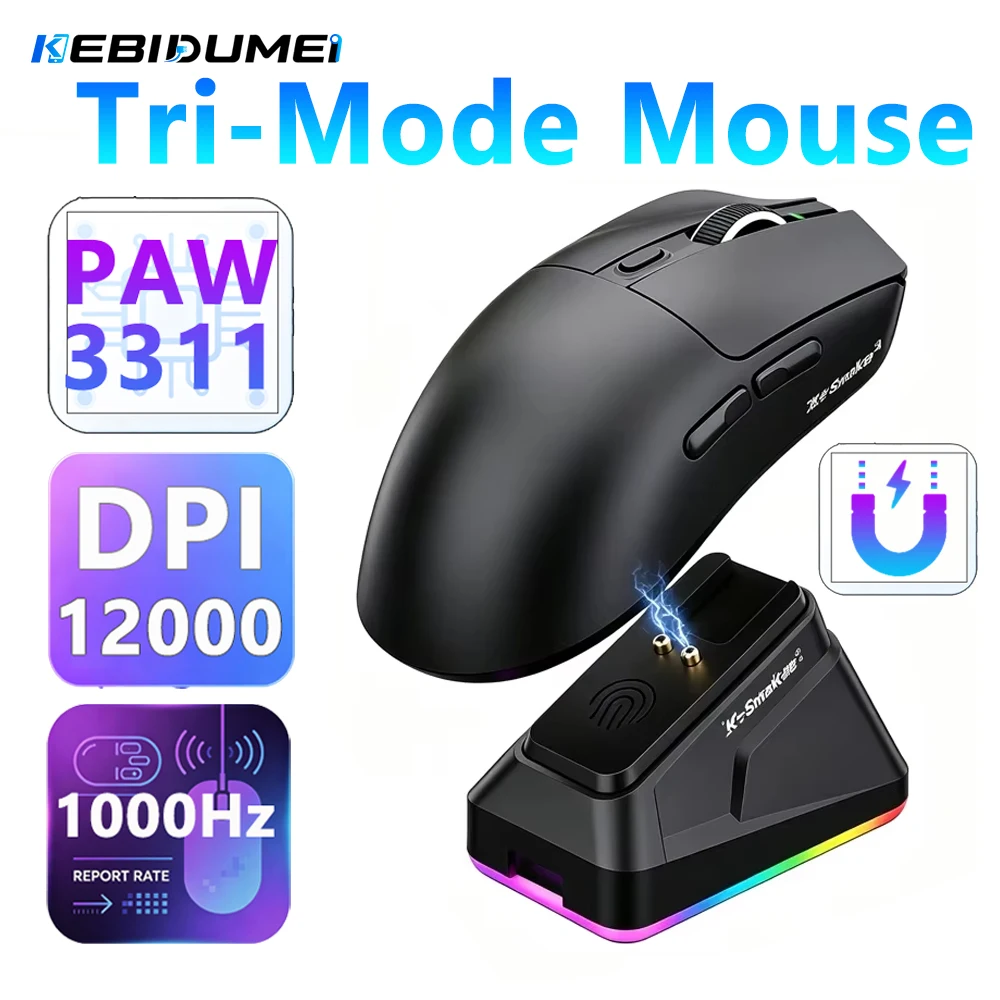 KEBIDUMEI Wireless Gaming Mouse Dock RGB Mouse Magnetic Charging Dock Tri-Mode Bluetooth Mouse E-sports Mice For PC Lightweight