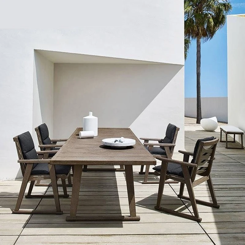 Outdoor solid wood tables and chairs courtyard terrace dining table and chairs model room villa outdoor preservative teak long t