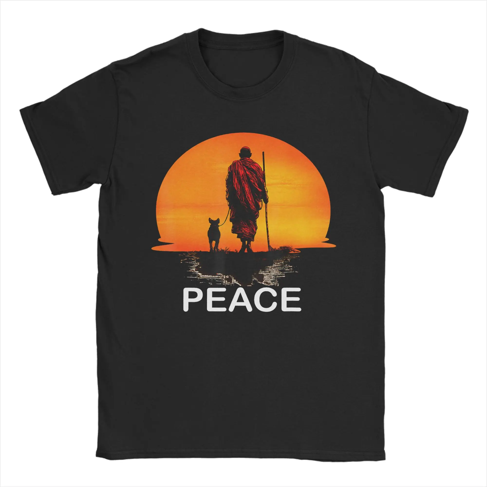 Men's T-Shirt Walk for Peace Monks with Aloka Dog Novelty Cotton Tees Minimalist Zen T Shirts Round Neck merchandise Plus Size