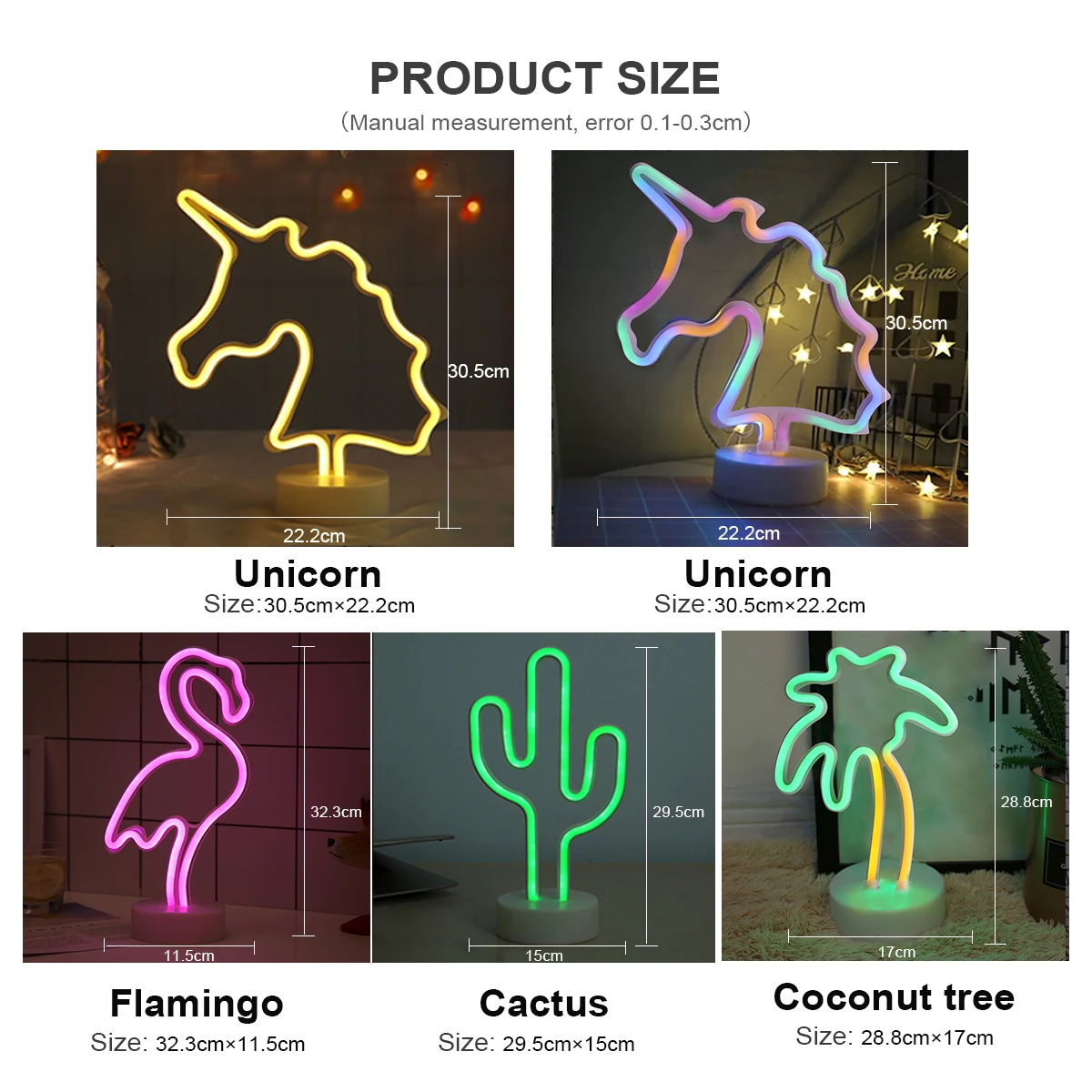 USB Flamingo Cactus Neon Sign Light Pineapple Coconut Tree Unicorn Led Bulb Home Bedroom Closet Study Bedside Table Night Lamp