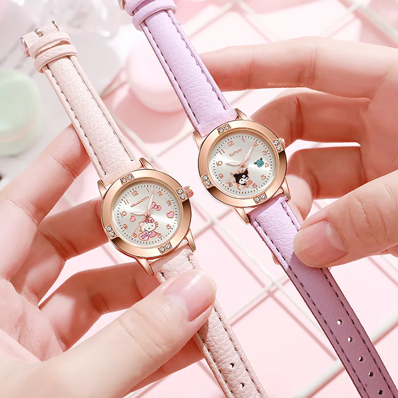 Kawaii Cinnamoroll Watch Hello Kitty Kuromi Diamond Quartz Watch Girl Student Gift Cute Watch Female Sanrio Alloy Quartz Watch