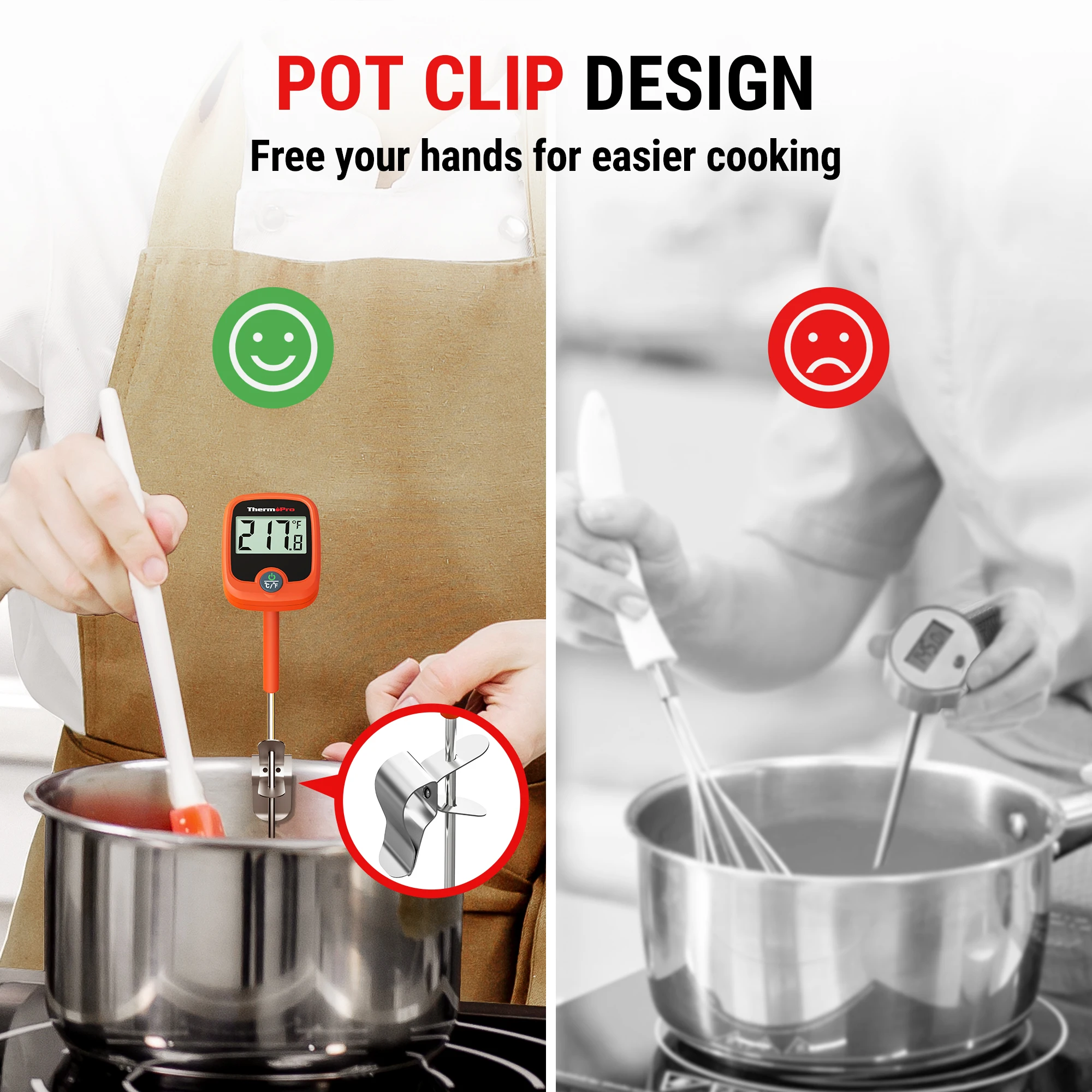 ThermoPro TP509 Fast Reading Backlit Candy Sugar Making Digital Kitchen Thermometer For Deep Frying Grill Cooking With Pot Clip