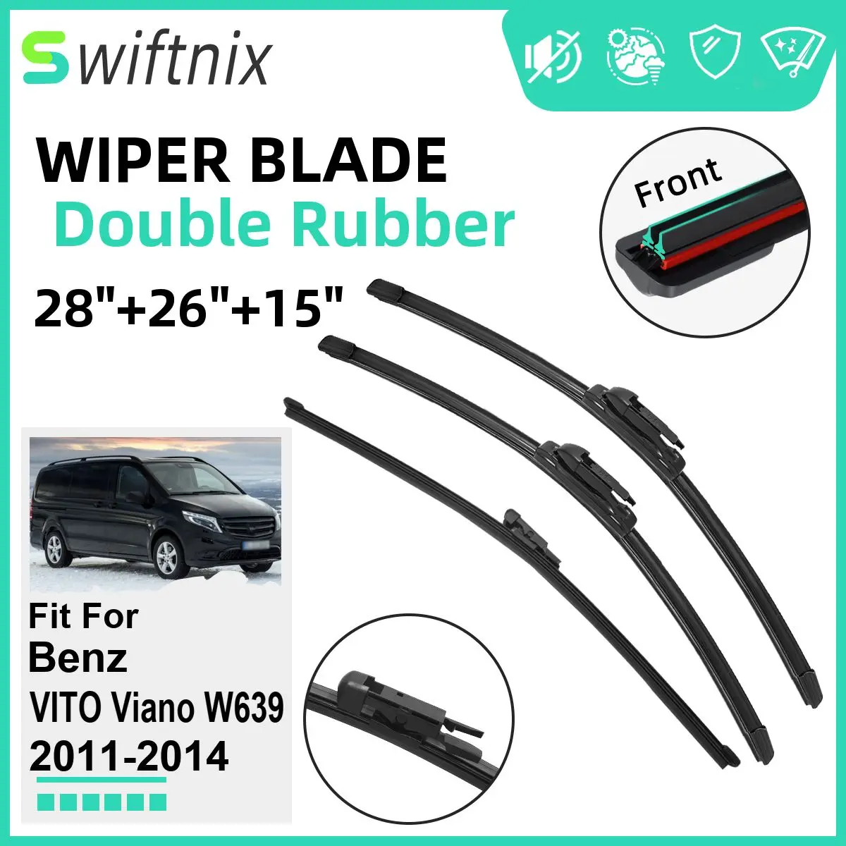 

Двойные резиновые автомобильные дворники для Benz VITO Viano W639 2011-2014, стеклоочистители, резиновые автомобильные аксессуары 2011 2012 2013 2014