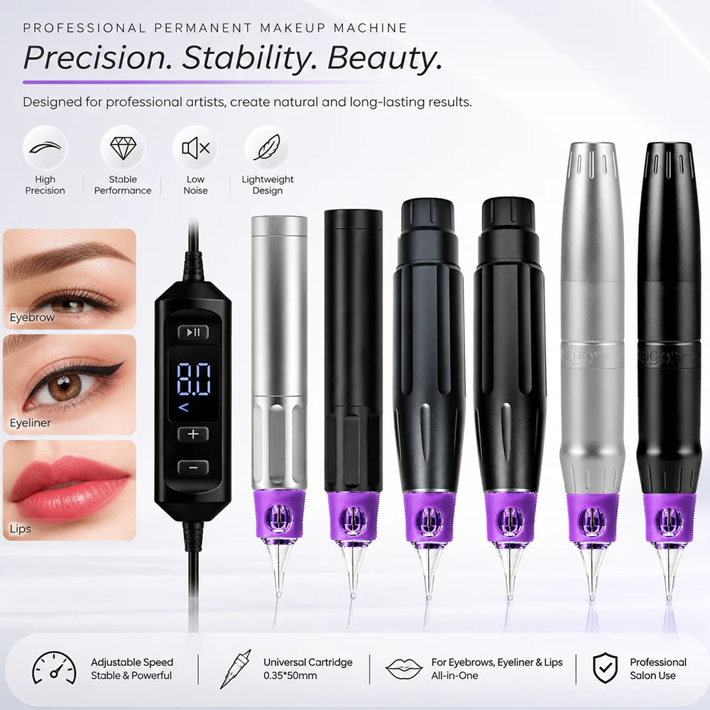 Professional PMU Machine Wired Permanent Makeup Tattoo Pen Machine for Eyebrows Lips Eyeliner with Digital Control Power Supply