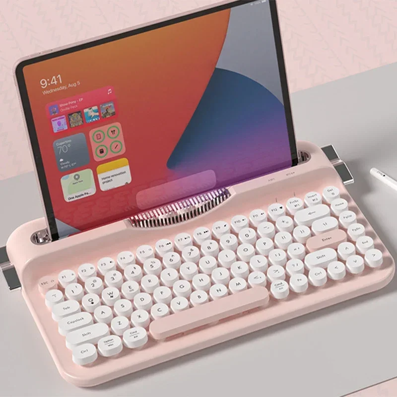 

Ajazz Multl-Device Keyboard, двухрежимная беспроводная клавиатура 2,4G/Bluetooth с кронштейном для слота карт, пишущая машинка, офисная мембранная клавиатура