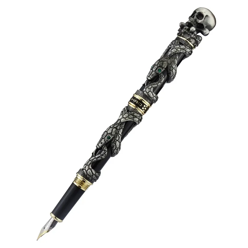 Jinhao Metal Vintage Fountain Pen Skull Skeleton Unique Pen Cap EF/F/M Nib Heavy Collection Ancient Gray Business Gift Pen