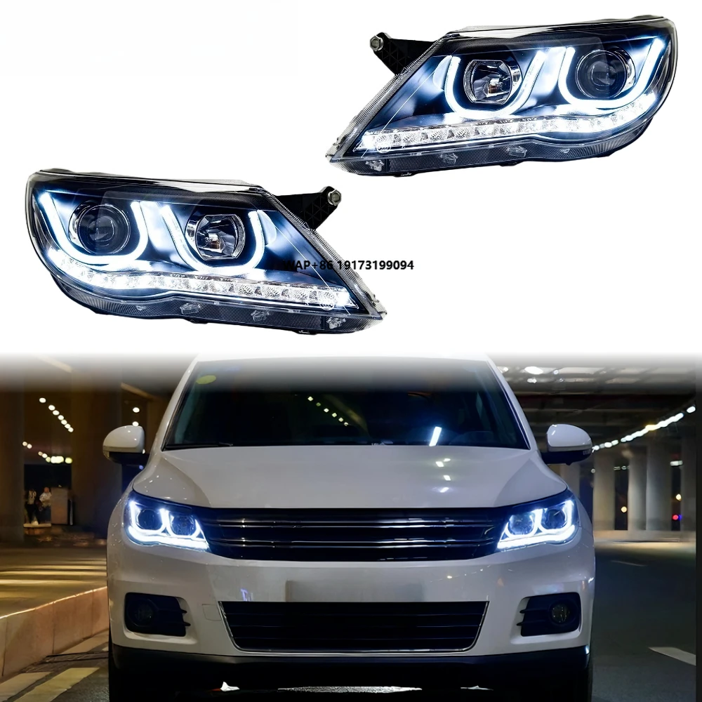 

Фары для Tiguan 2009-2012: Обновленные светодиодные линзы, передние фонари, автомобильные аксессуары, хит продаж, Plug and Play, DRL