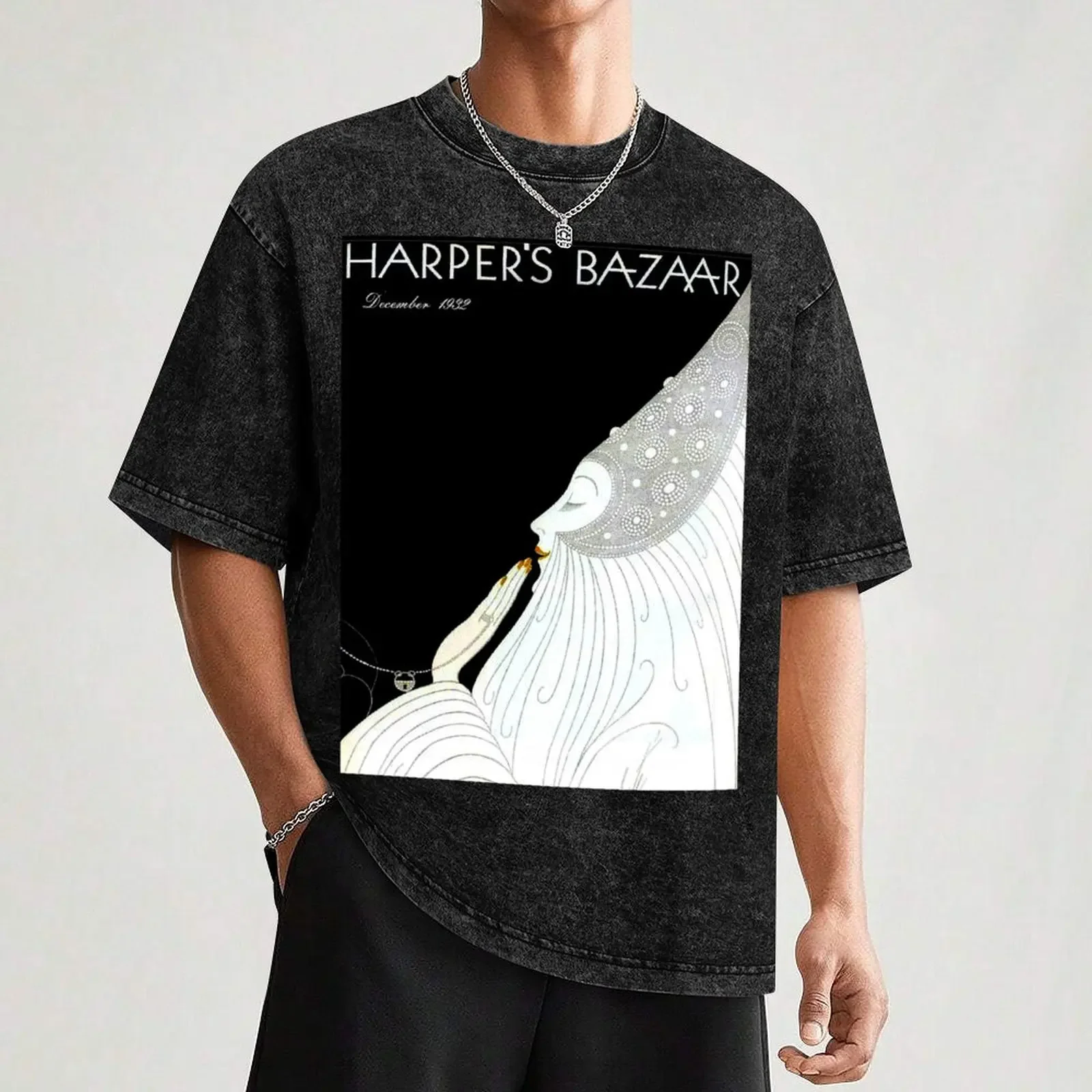 هاربرز بازار: خمر 1932 مجلة الإعلان تي شيرت مطبوع ملابس خمر أنيمي تي شيرت رجالي تي شيرت عادية أنيقة