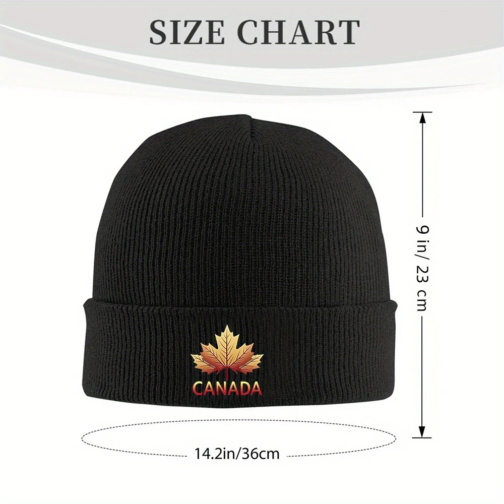 Canada Maple Leaf Knitted Beanie Black Acrylic Skull Cap with Red White Leaf Design Warm Stylish for Fall Winter