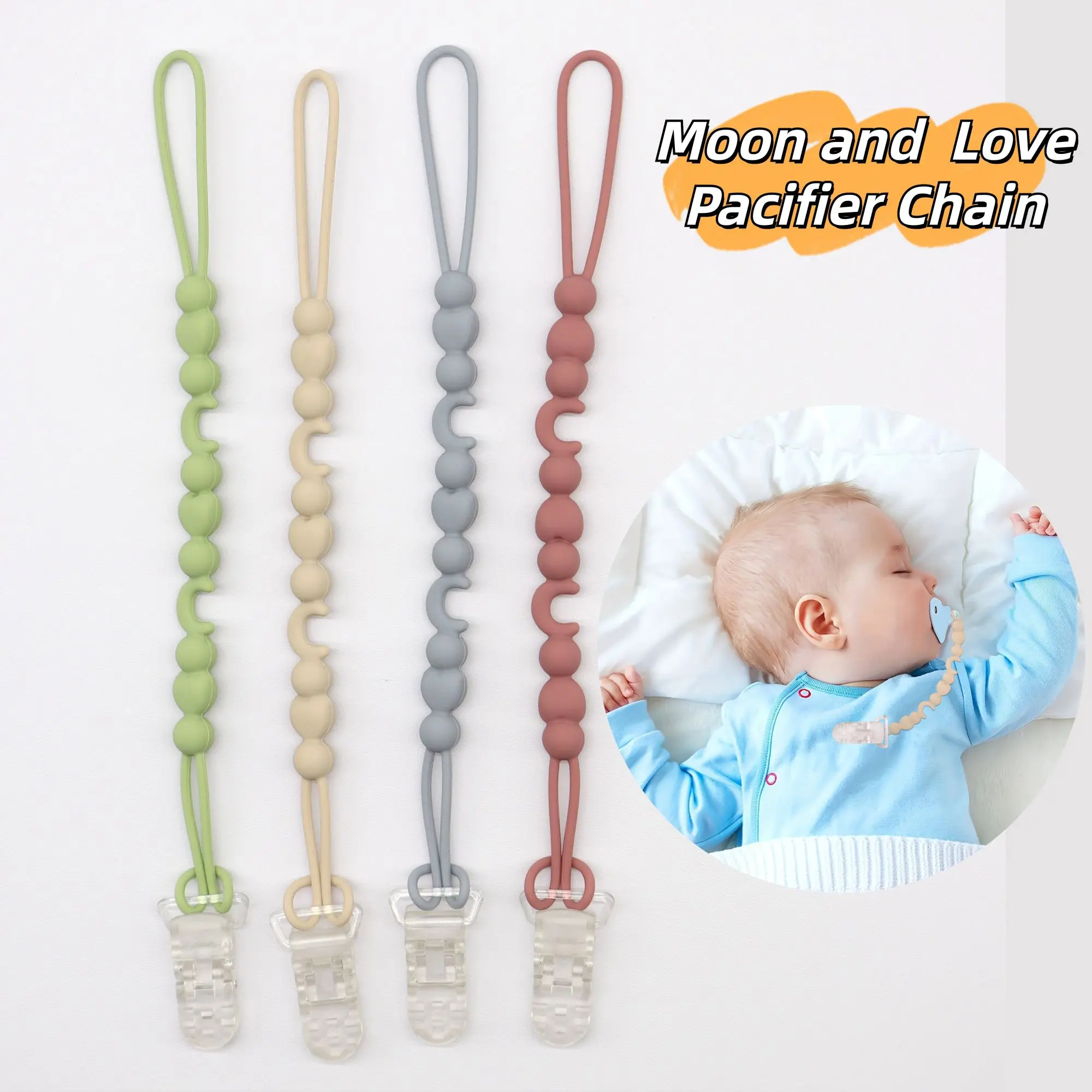 4-pack Baby Pacifier Chain with 4 Clips, Baby Pacifier Anti-fall Chain, Retractable Toy Chain, Baby Toys