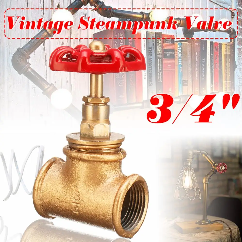 

Vintage Steampunk 3/4'' Stop Valve Light Switch Red Handle W/ Wire For Pipe