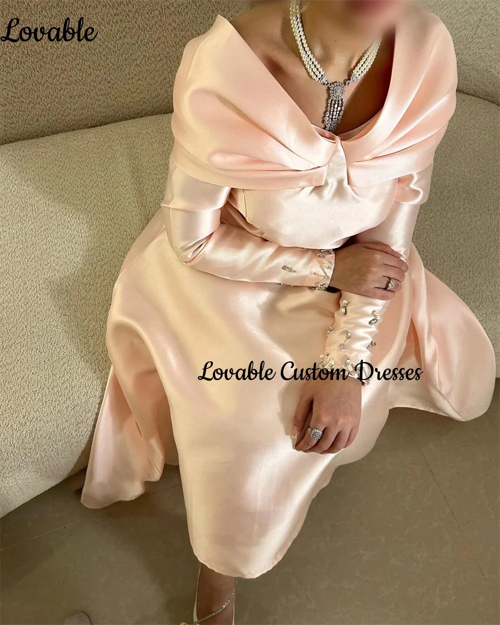 

Customized V-Neck Luxury Evening Dresses A-Line Beadings Formal Occasion Dresses Long Sleeves Wedding Dress Vestidos De Festa