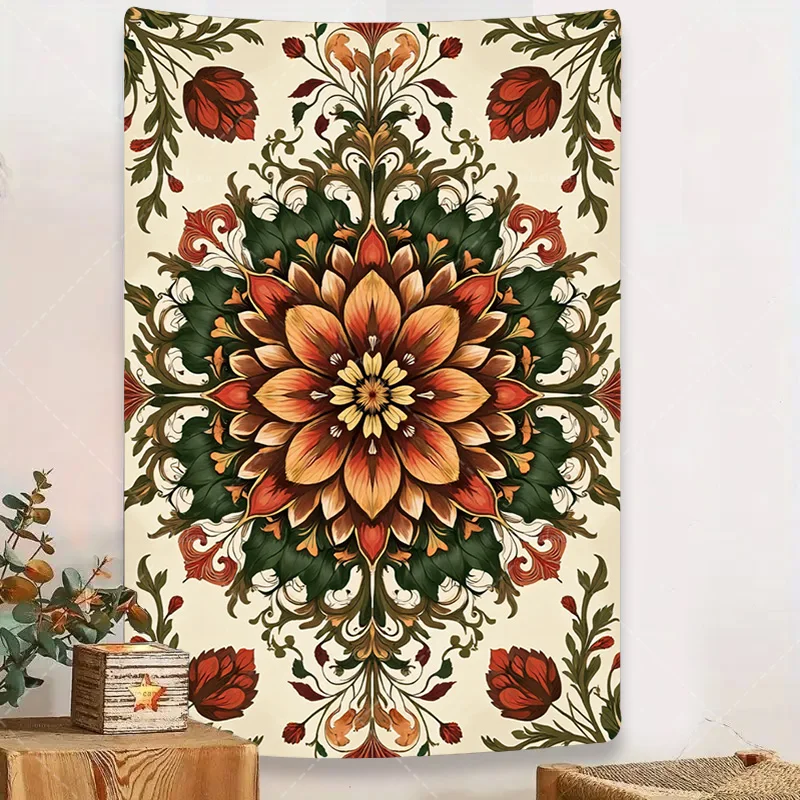 1pc Wall Tapestry Boho Floral Mandala Tapestry for Wall Decor, Vintage Style Home Art