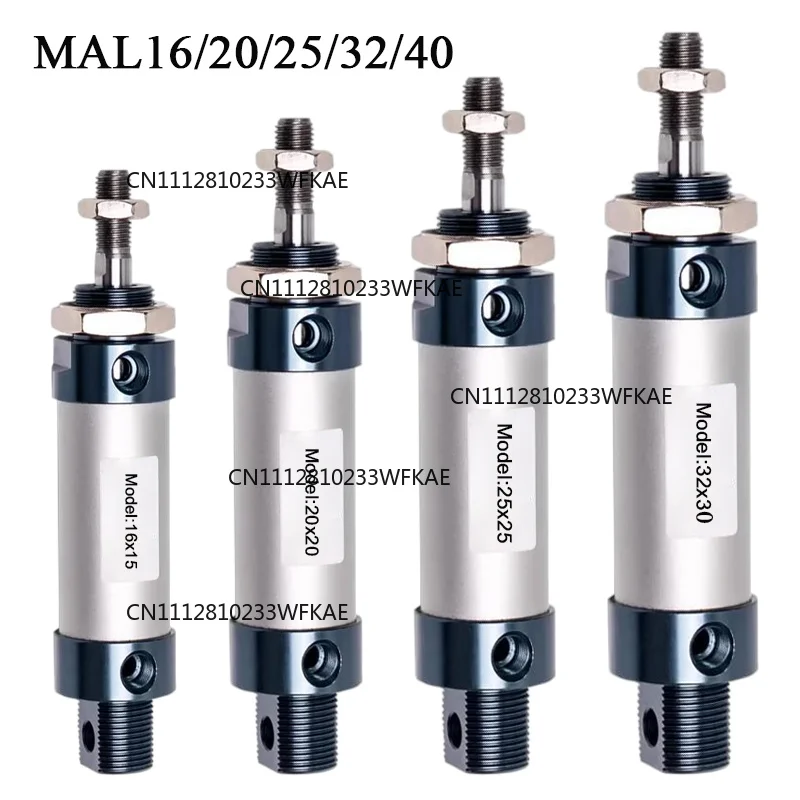MAL16 20 25 32 40 Air Pneumatic Cylinder Double Compressed Stroke 25/50/75/100/200/300 Aluminum Alloy Piston Cylinder Actuator