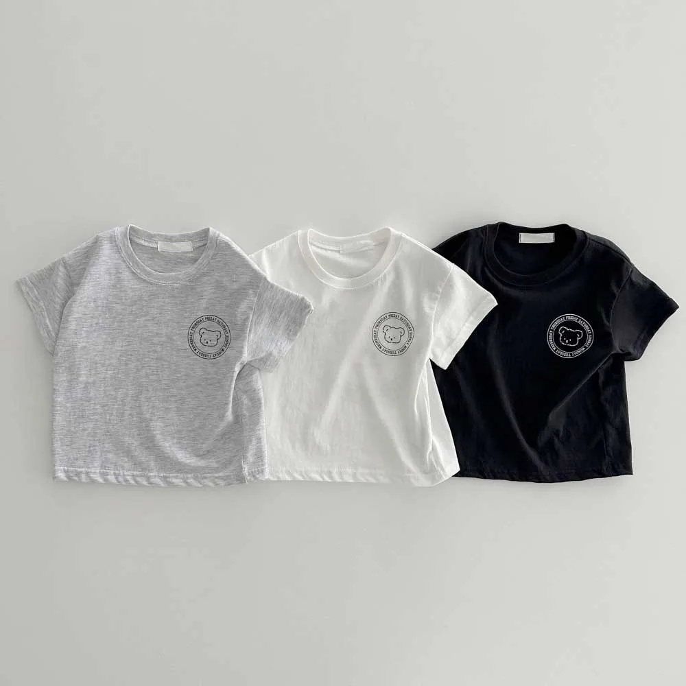 

Summer Korean Baby Boys T-shirts Solid Cotton Thin Simple Bear Printed Kids Boys Tees Short Sleeve Versatile Children Boy Tops