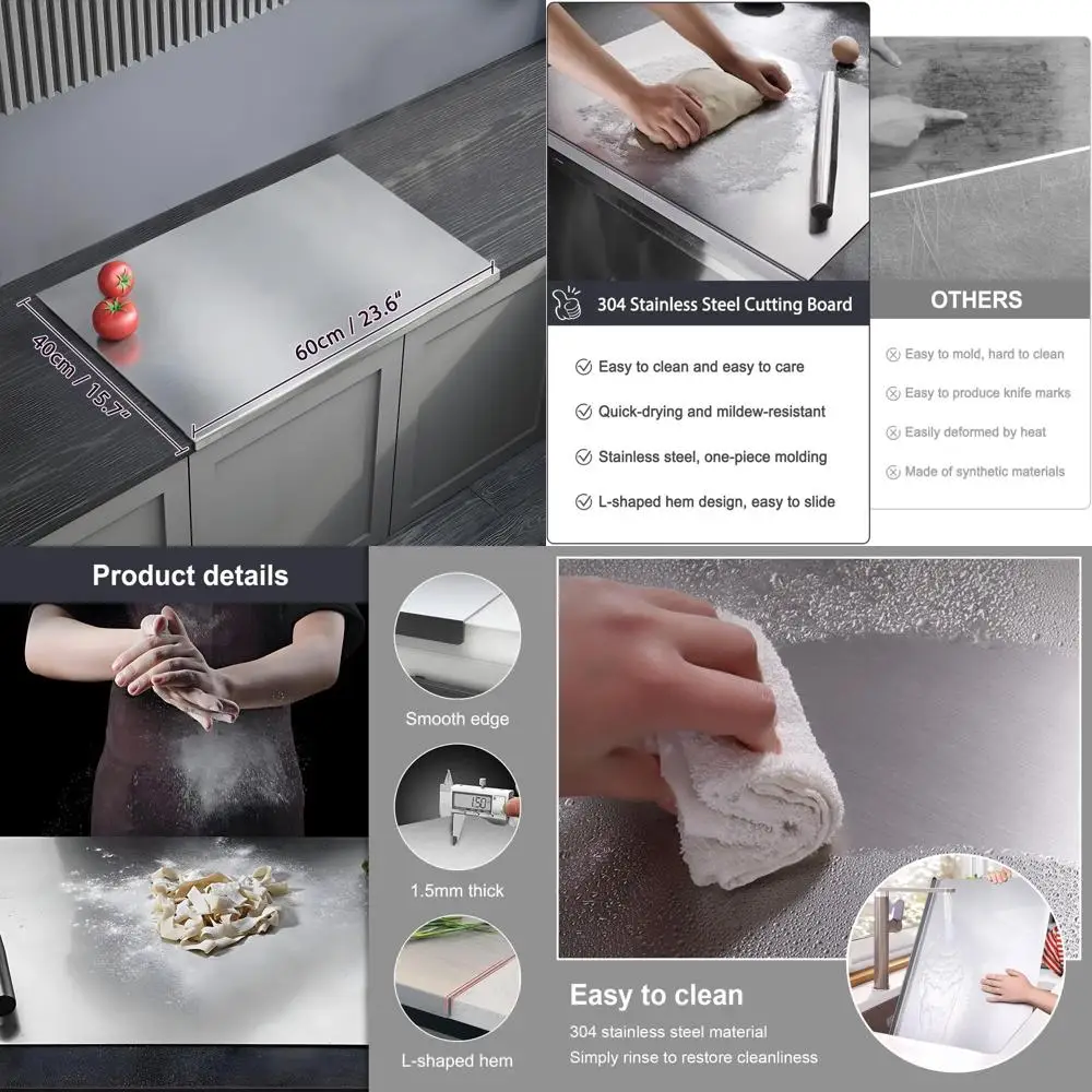 

Non-Slip Stainless Steel Chopping Board, Dishwasher Safe, Perfect for Meat, Veggies, Fruits, Bread, 23.6x15.7in