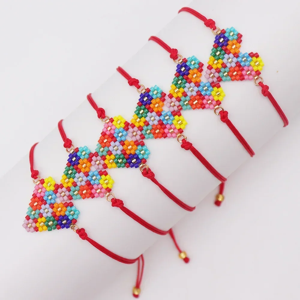 Beaded bracelet Heart shape Flower Splicing Tidal current Simplicity Bohemia Hand weaving Female Adjustable Rice bead bracelet