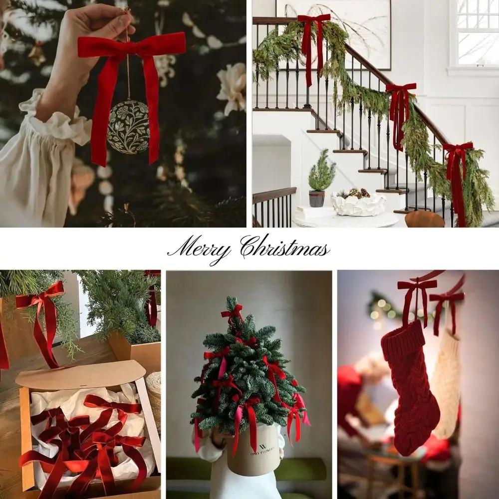 12/24 pcs/set New Vintage Christmas Tree Bows Velvet Red Wreath Bow Elegance Versatile Christmas Tree Decoration Home Decor