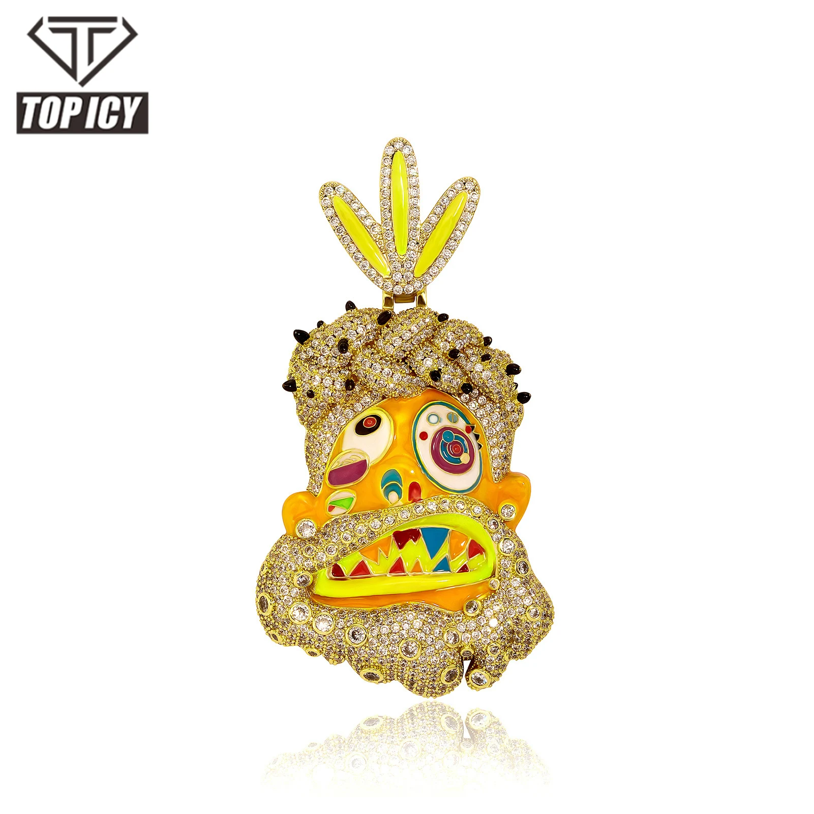 

Top Icy Iced Out Cartoon Full Diamond Pendant Brass 18K Gold Plated CZ Fashion Jewelry Pendants Punk Necklace for Men