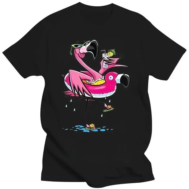 Men's Funny Fashion T-Shirt Customizable Hand-Painted Flamingo Design Unique Casual Wear for Men