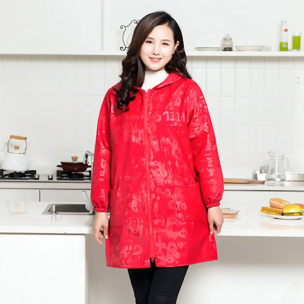 Kitchen Smock Waterproof PU Leather Apron Long Sleeve Oil Proof Cleaning Uniform Thickened Soft Durable Cooking Protective Gear