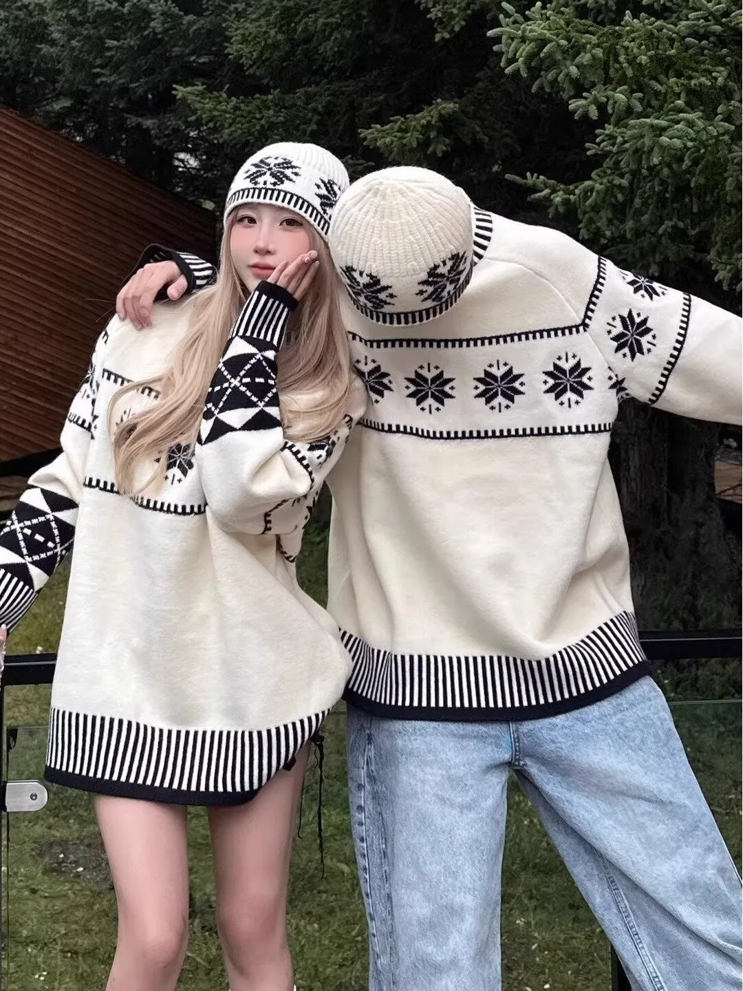 

Couples Sweaters Loose Fit Knitted Outerwear Men's Women's Faionable Casual Cotton Blend Long Sve round Ne Thermal