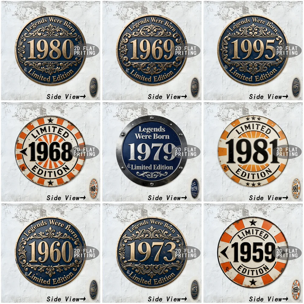 2D Flat Round Metal Tin Sign Vintage Retro Limited Edition Year Number Letter Text Wall Decor Plaque For Home Cafe Bar Farm In