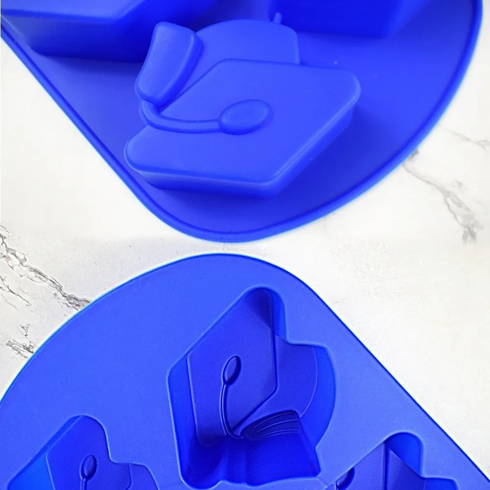 Baking Tool 6-Cavity Silicone Mold 3D Reusable Graduation Hat Mold Non-Stick Flexible DIY Candle Mold Baking Decorating