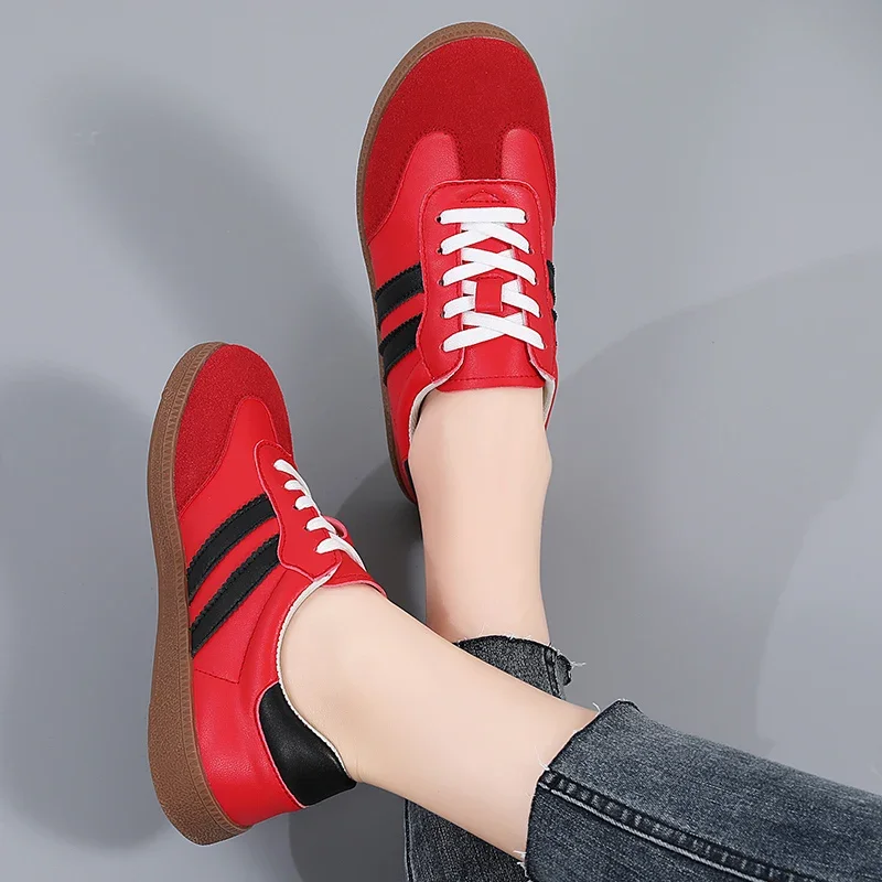 

Women's Sports Shoes Spring Fashion Casual Flat Shoes Lace Up Fashionable Comfortable Color Blocked Vulcanized Women Thick Sole