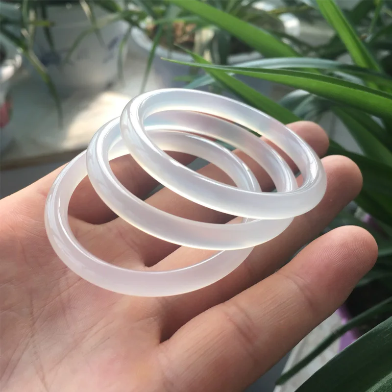 Agate Ice White Jade Marrow Bracelet Women's Round Bar Dingdang Bangle Jade Stone Jade Ware Factory Direct Selling Jewelry Gifts