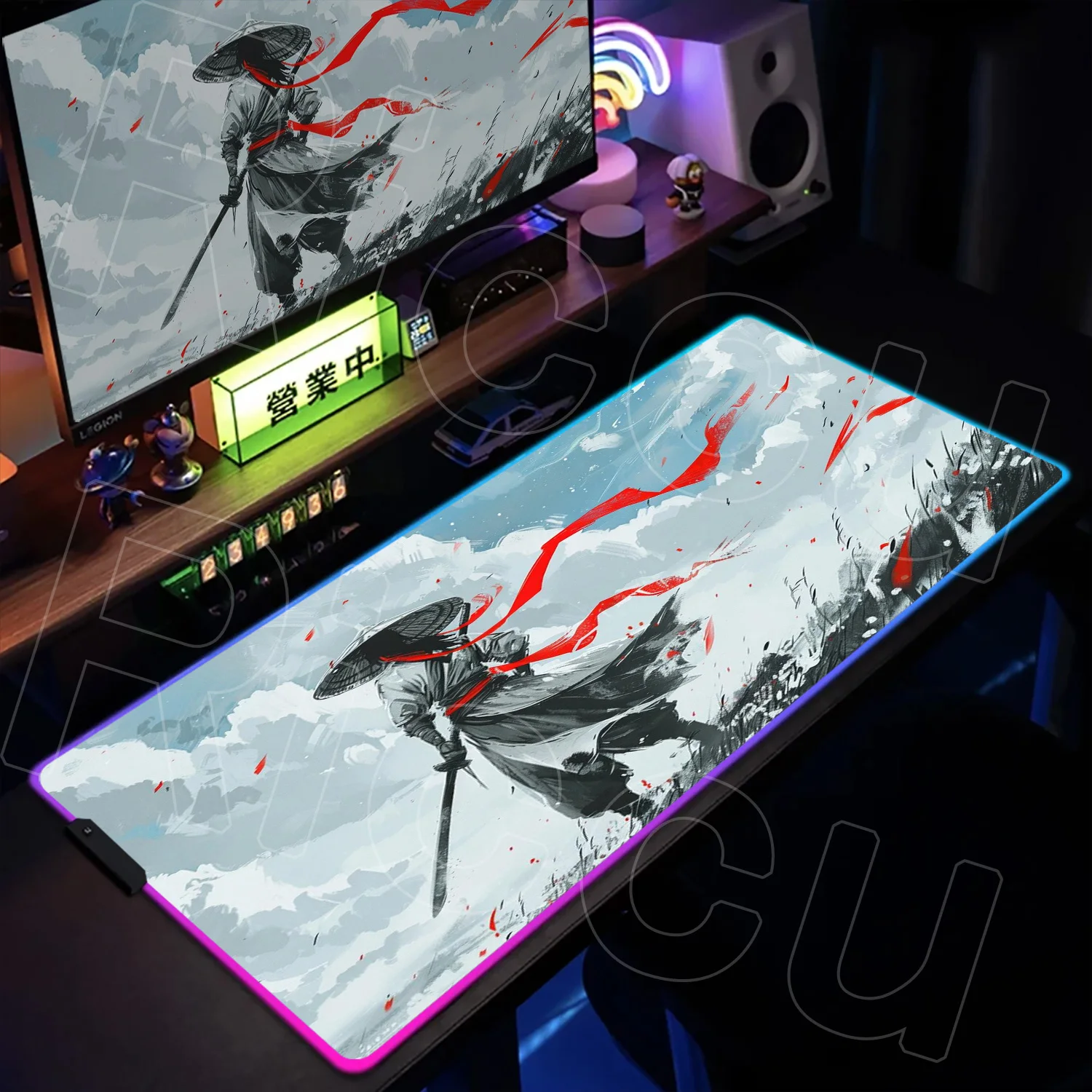 

RGB Black Ink White Samurai Warrior 1000X500MM Mouse Pad accessories Gamer Keyboard Table carpet Office Gaming Laptop Desk Mat