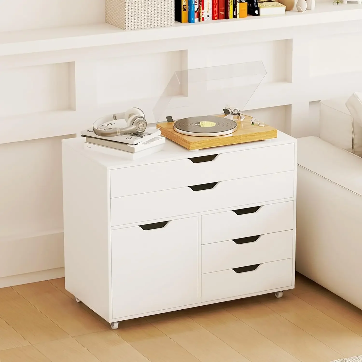 File Cabinet, Rolling Lateral Filing Cabinet with Wheels, 5 Drawers, Load 220 Lbs, Office Craft Storage Organization, Mobile