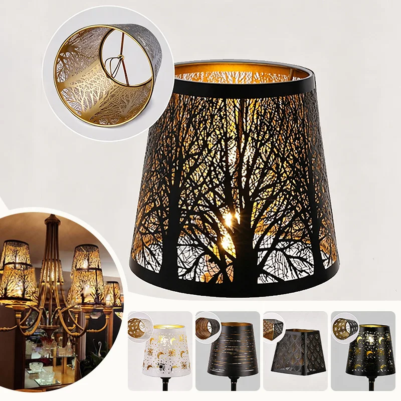Hollow Out Laser Engraved Metal Lamp Shade Internal Golden E27 Clip On Bulb Lampshade Protective Light Fitting For Home Decor