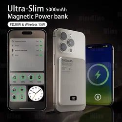 Slim Magnetic Power Bank for MagSafe,Wireless Portable Auxiliary Battery 20W Fast Charger For iPhone 16/15/14/13/12 Pro Mini