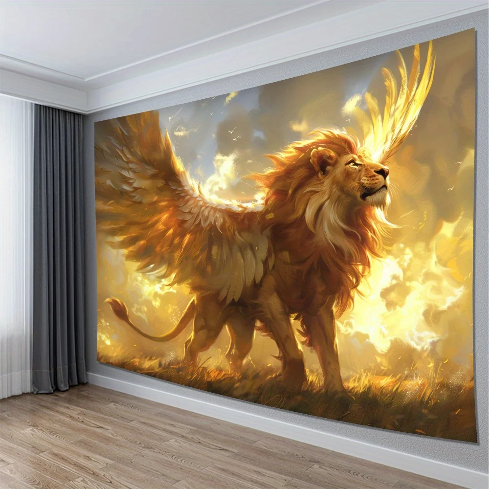 Large Lion Tapestry Wall Hanging Gold King Animal Decor Mural Majestic Jungle Fantasy Safari Art for Living Room Home Decor