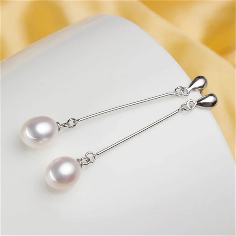 Dainashi Genuine 925 Sterling Silver Long Drop Earrings Natural Freshwater Pearl Drop Earrings Elegant Fashion Jewelry for womem