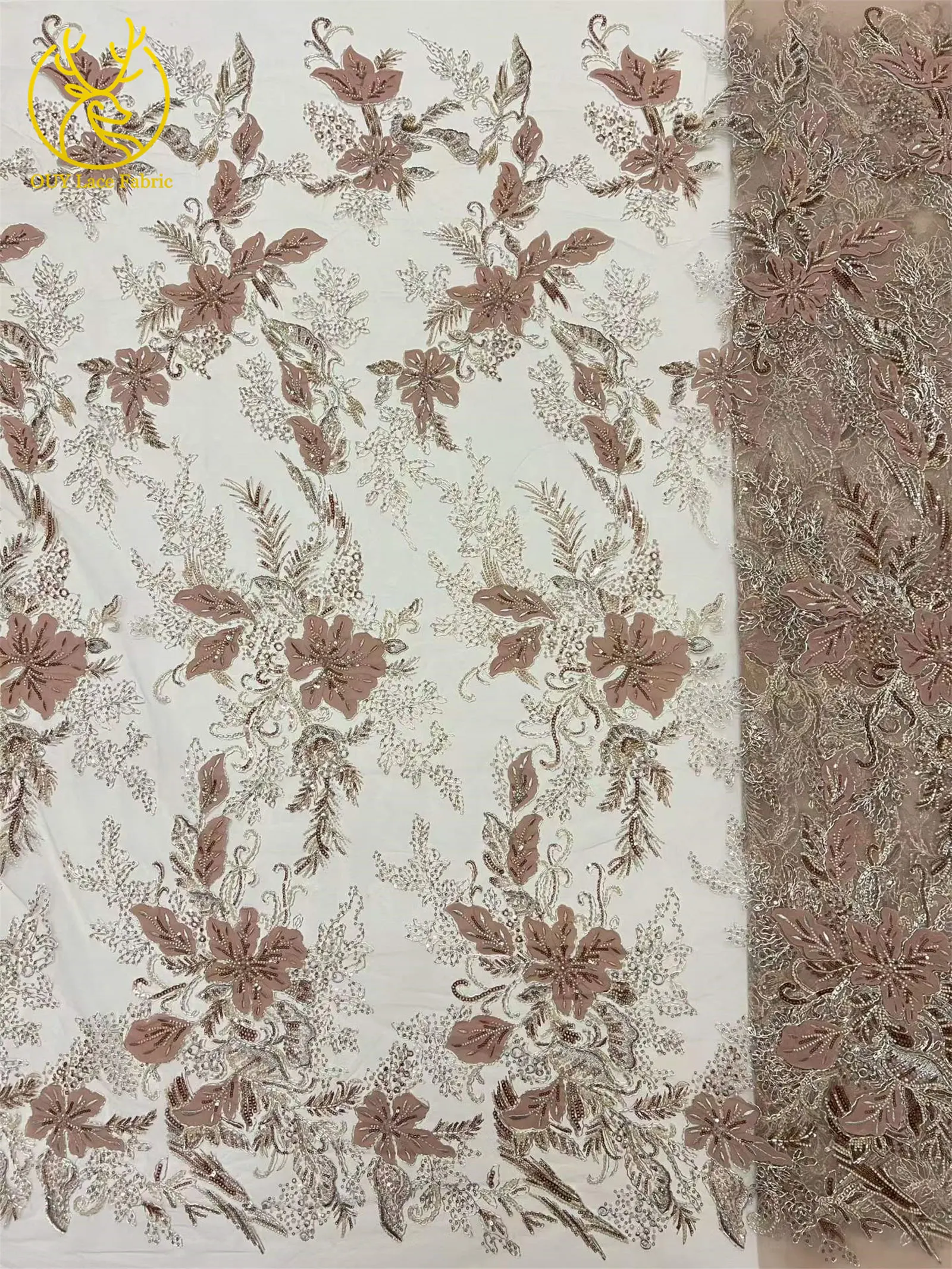 Neuester luxuriöser afrikanischer bestickter Spitzenstoff mit Perlen und Pailletten, 5 Yards französischer Tüll-Spitzenstoff für Party- und Hochzeitskleider zum Nähen. – Detail 20