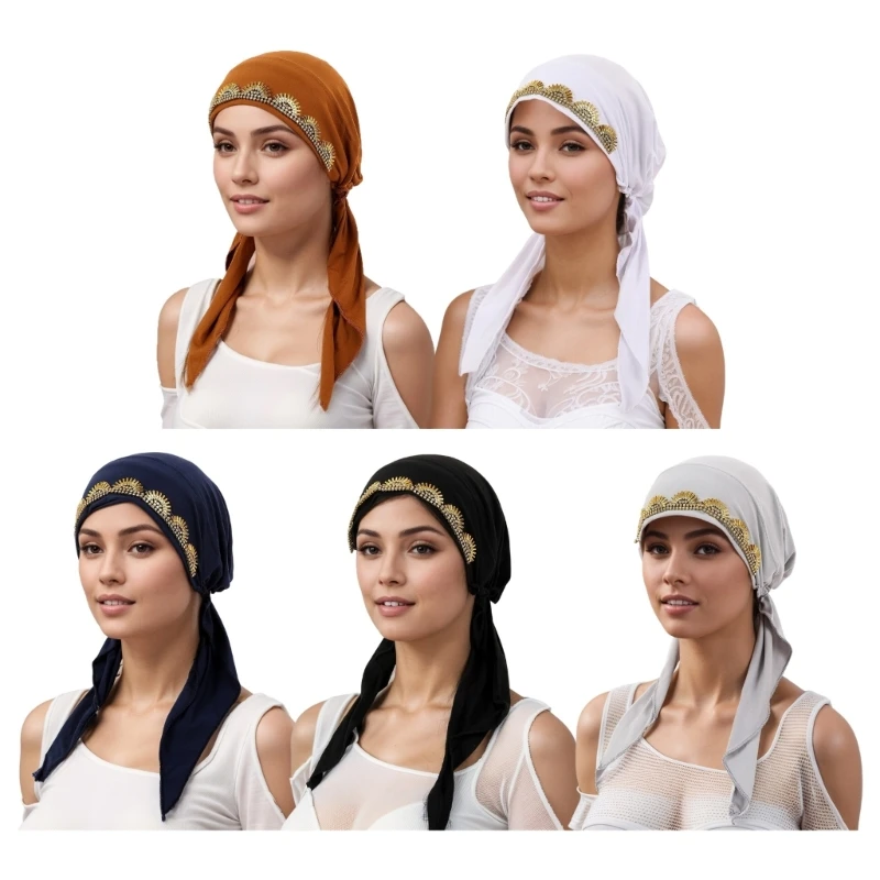 E56A Practical Polyester Headscarf Rhinestones Headwrap For Women