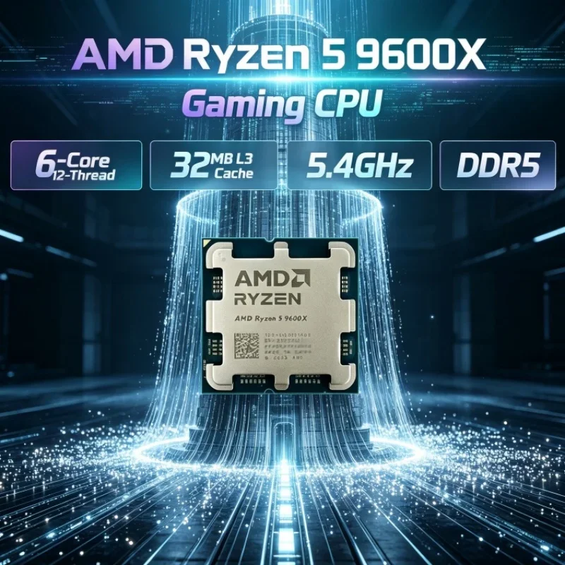 AMD Ryzen 5 9600X 6-Core 12-Thread 4NM Unlocked Integrated Graphics Up To 5.4GHz 32MB L3 Cache 65W Socket AM5 DDR5 Gaming CPU